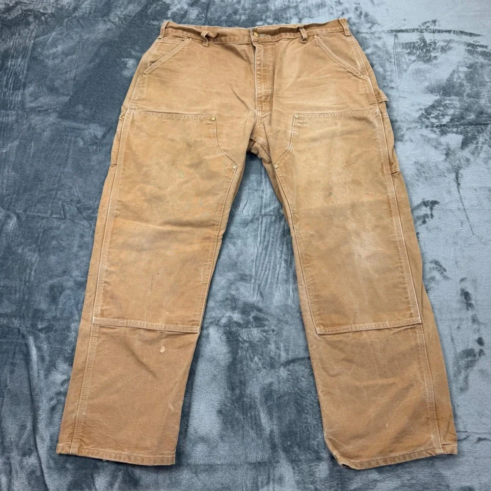 Carhartt‎ USA Union Made Double Knee Pants Fade Distress Brown Canvas Mens 40x30